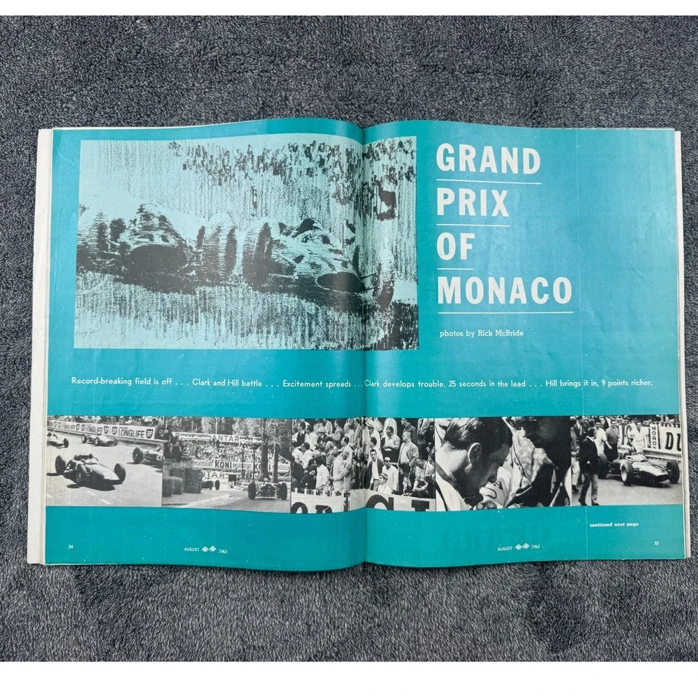 August 1963 Todays‎ Motor Sports Magazine Monaco Grand Prix Bob Holbert Indy 500
